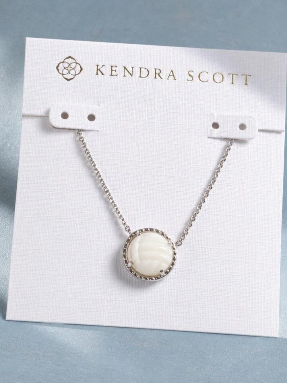 Kendra Scott Volleyball Silver Mother-of-Pearl Pendant Necklace